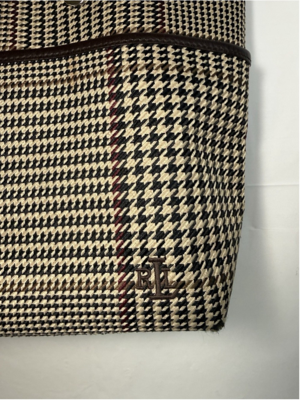 Vintage Ralph Lauren Houndstooth Tote Canvas & Leather 90's - Picture 14 of 15
